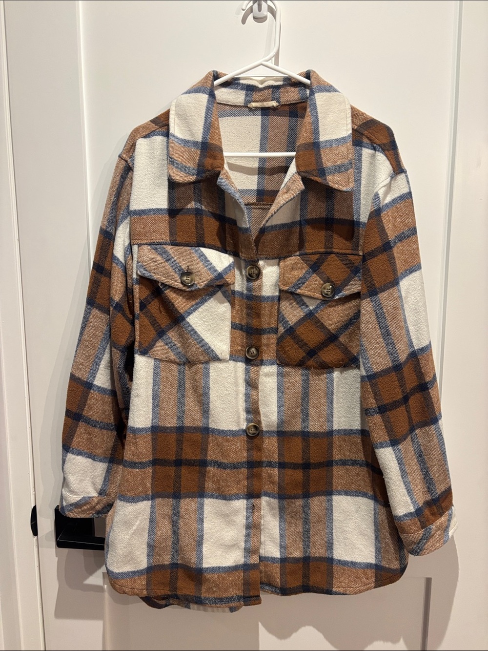 Kori Brown White & Blue Plaid Shacket